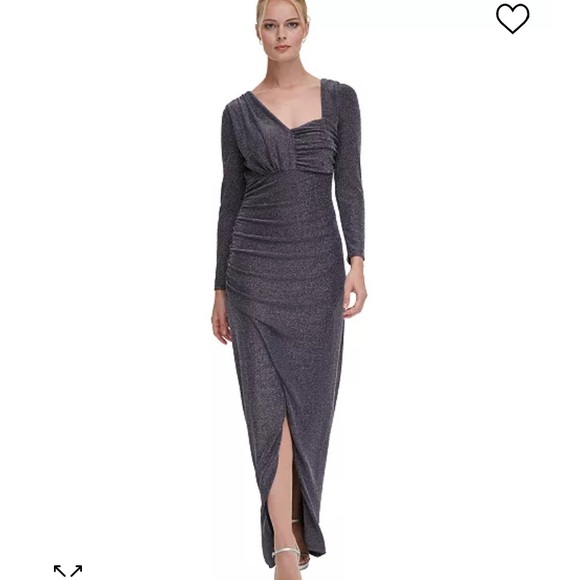 🔥NWT🔥DKNY Shimmer Asymmetrical Ruched Gown - Picture 2 of 5
